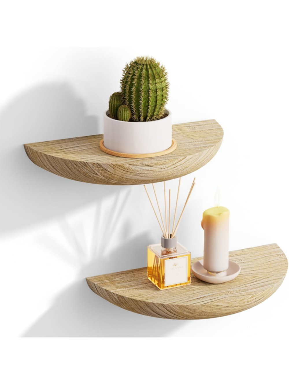 Solid Wood Half Moon Round Floating Wall Shelves- Set of Two